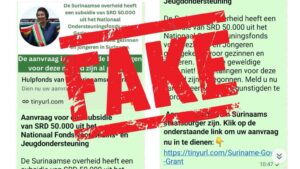 Kabinet van de president waarschuwt voor valse subsidieoproep van SRD 50.000